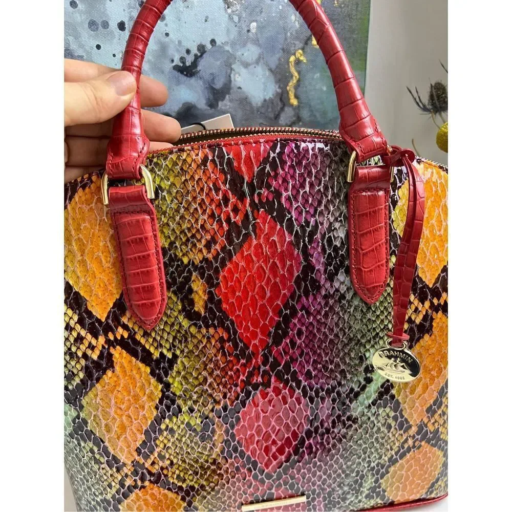 Brahmin NWT Red Dragon Snake Print Satchel Bag